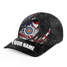 Load image into Gallery viewer, Personalized Black Grunge American Flag Archery Cap Hats Custom 3D Archery Baseball Cap For Archer TDM3241
