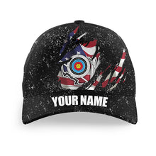 Load image into Gallery viewer, Personalized Black Grunge American Flag Archery Cap Hats Custom 3D Archery Baseball Cap For Archer TDM3241