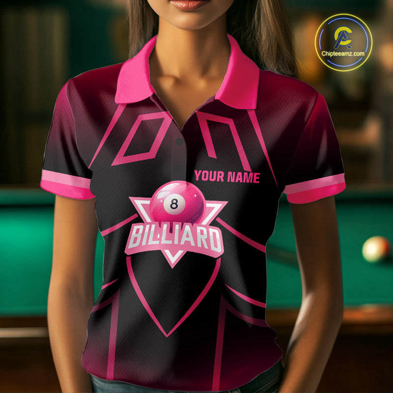 Personalized Black And Pink 8 Ball Pool Valentine Billiard Shirt For Women Custom Billiard Gifts TDM5747