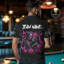 Load image into Gallery viewer, Personalized Pink 8 Ball Skull Roses Billiard Shirt For Men Custom Valentine Billiard Gifts TDM5750