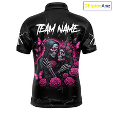 Load image into Gallery viewer, Personalized Pink 8 Ball Skull Roses Billiard Shirt For Men Custom Valentine Billiard Gifts TDM5750