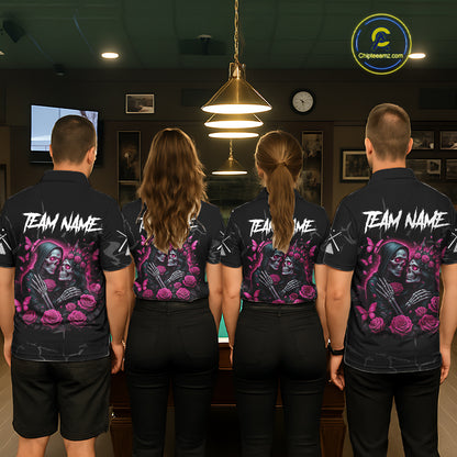 Personalized Pink 8 Ball Skull Roses Billiard Shirt For Men Custom Valentine Billiard Gifts TDM5750