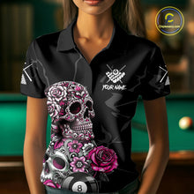 Load image into Gallery viewer, Personalized Pink 8 Ball Skull Roses Billiard Shirt For Women Custom Valentine Billiard Gifts TDM5750