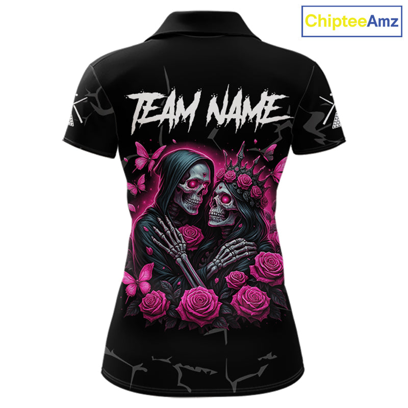 Personalized Pink 8 Ball Skull Roses Billiard Shirt For Women Custom Valentine Billiard Gifts TDM5750