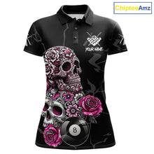 Load image into Gallery viewer, Personalized Pink 8 Ball Skull Roses Billiard Shirt For Women Custom Valentine Billiard Gifts TDM5750