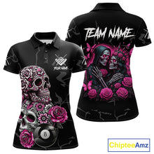 Load image into Gallery viewer, Personalized Pink 8 Ball Skull Roses Billiard Shirt For Women Custom Valentine Billiard Gifts TDM5750