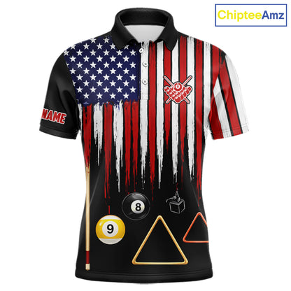 American Flag Billiard Shirt For Men Custom Patriotic Pool Team Jersey Polo & 1/4 Zip |Black TDM5752