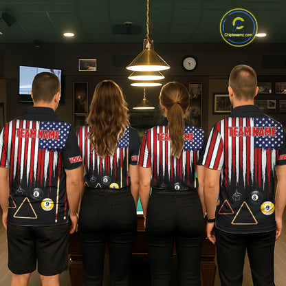 American Flag Billiard Shirt For Men Custom Patriotic Pool Team Jersey Polo & 1/4 Zip |Black TDM5752