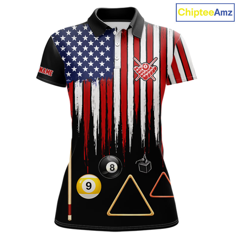 American Flag Billiard Shirt For Women Custom Patriotic Pool Team Jersey Polo & 1/4 Zip |Black TDM5752