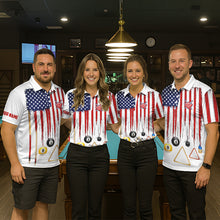 Load image into Gallery viewer, American Flag Billiard Shirt For Men Custom Patriotic Pool Team Jersey Polo &amp; 1/4 Zip |White TDM5753