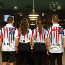 Load image into Gallery viewer, American Flag Billiard Shirt For Men Custom Patriotic Pool Team Jersey Polo &amp; 1/4 Zip |White TDM5753