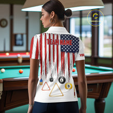 Load image into Gallery viewer, American Flag Billiard Shirt For Women Custom Patriotic Pool Team Jersey Polo &amp; 1/4 Zip |White TDM5753