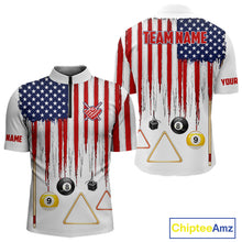 Load image into Gallery viewer, American Flag Billiard Shirt For Men Custom Patriotic Pool Team Jersey Polo &amp; 1/4 Zip |White TDM5753