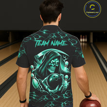 Load image into Gallery viewer, Turquoise Grim Reaper Lightning Hawaiian Bowling Shirt For Men Women, Bowling Team Jersey TDM5951