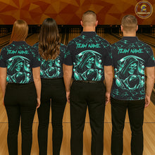 Load image into Gallery viewer, Custom Turquoise Grim Reaper Lightning Bowling Shirt For Women, Bowling Jersey Team Polo &amp; 1/4 Zip TDM5951