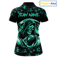Load image into Gallery viewer, Custom Turquoise Grim Reaper Lightning Bowling Shirt For Women, Bowling Jersey Team Polo &amp; 1/4 Zip TDM5951
