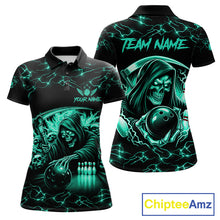 Load image into Gallery viewer, Custom Turquoise Grim Reaper Lightning Bowling Shirt For Women, Bowling Jersey Team Polo &amp; 1/4 Zip TDM5951