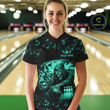 Load image into Gallery viewer, Custom Turquoise Grim Reaper Lightning Bowling Shirt For Women, Bowling Jersey Team Polo &amp; 1/4 Zip TDM5951