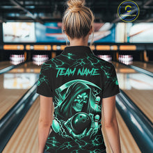 Load image into Gallery viewer, Custom Turquoise Grim Reaper Lightning Bowling Shirt For Women, Bowling Jersey Team Polo &amp; 1/4 Zip TDM5951