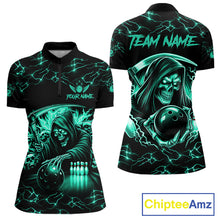 Load image into Gallery viewer, Custom Turquoise Grim Reaper Lightning Bowling Shirt For Women, Bowling Jersey Team Polo &amp; 1/4 Zip TDM5951