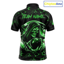 Load image into Gallery viewer, Custom Green Grim Reaper Lightning Bowling Shirt For Men, Skull Bowling Jersey Team Polo &amp; 1/4 Zip TDM5952