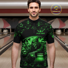 Load image into Gallery viewer, Custom Green Grim Reaper Lightning Bowling Shirt For Men, Skull Bowling Jersey Team Polo &amp; 1/4 Zip TDM5952
