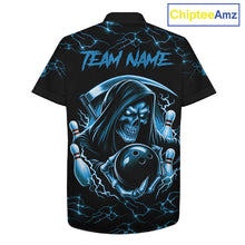 Load image into Gallery viewer, Blue Grim Reaper Lightning Hawaiian Bowling Shirt For Men Women, Skull Bowling Team Jersey TDM5953