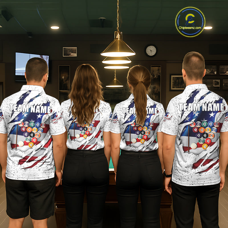 White Grunge US Flag Eagle Billiard Shirt For Men Custom 8 Ball Pool Team Jersey Polo & 1/4 Zip TDM5956