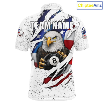 Custom Eagle 8 Ball Billiard Jersey For Men, Grunge American Flag Pool Team Shirt Polo & 1/4 Zip TDM5957