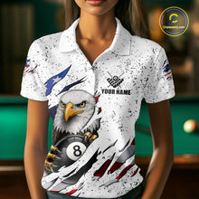 Load image into Gallery viewer, Custom Eagle 8 Ball Billiard Jersey For Women, Grunge American Flag Pool Team Shirt Polo &amp; 1/4 Zip TDM5957