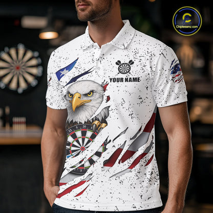 White Grunge American Flag Darts Shirt For Men Custom Patriotic Darts Team Jersey Polo & 1/4 Zip TDM5958