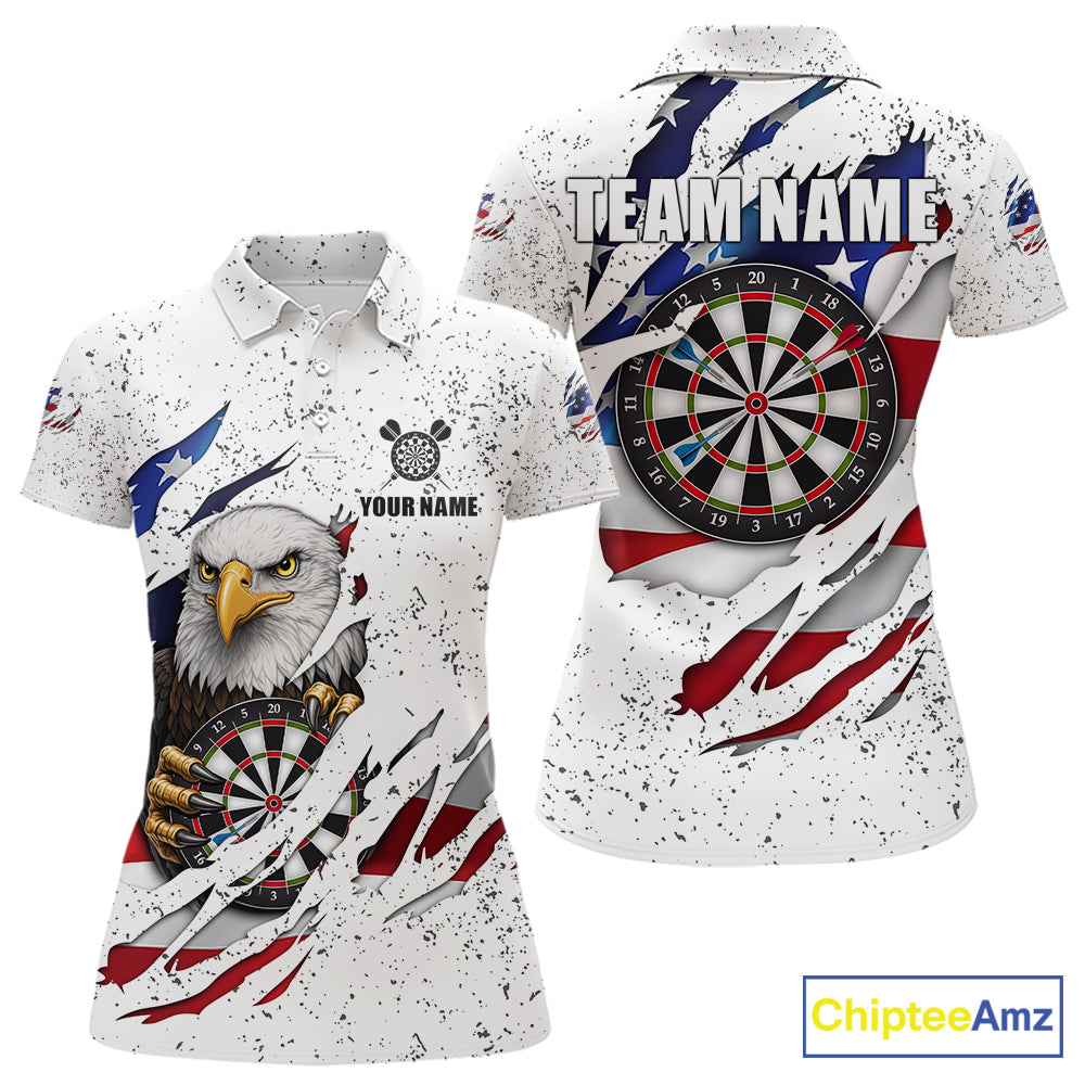 White Grunge American Flag Darts Shirt For Women Custom Patriotic Darts Team Jersey Polo & 1/4 Zip TDM5958