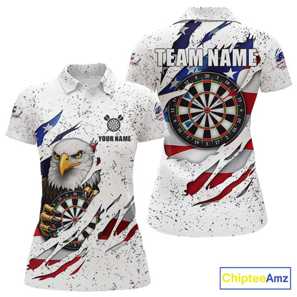 White Grunge American Flag Darts Shirt For Women Custom Patriotic Darts Team Jersey Polo & 1/4 Zip TDM5958