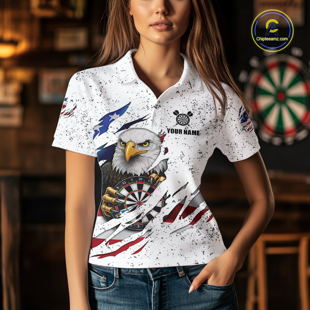 White Grunge American Flag Darts Shirt For Women Custom Patriotic Darts Team Jersey Polo & 1/4 Zip TDM5958