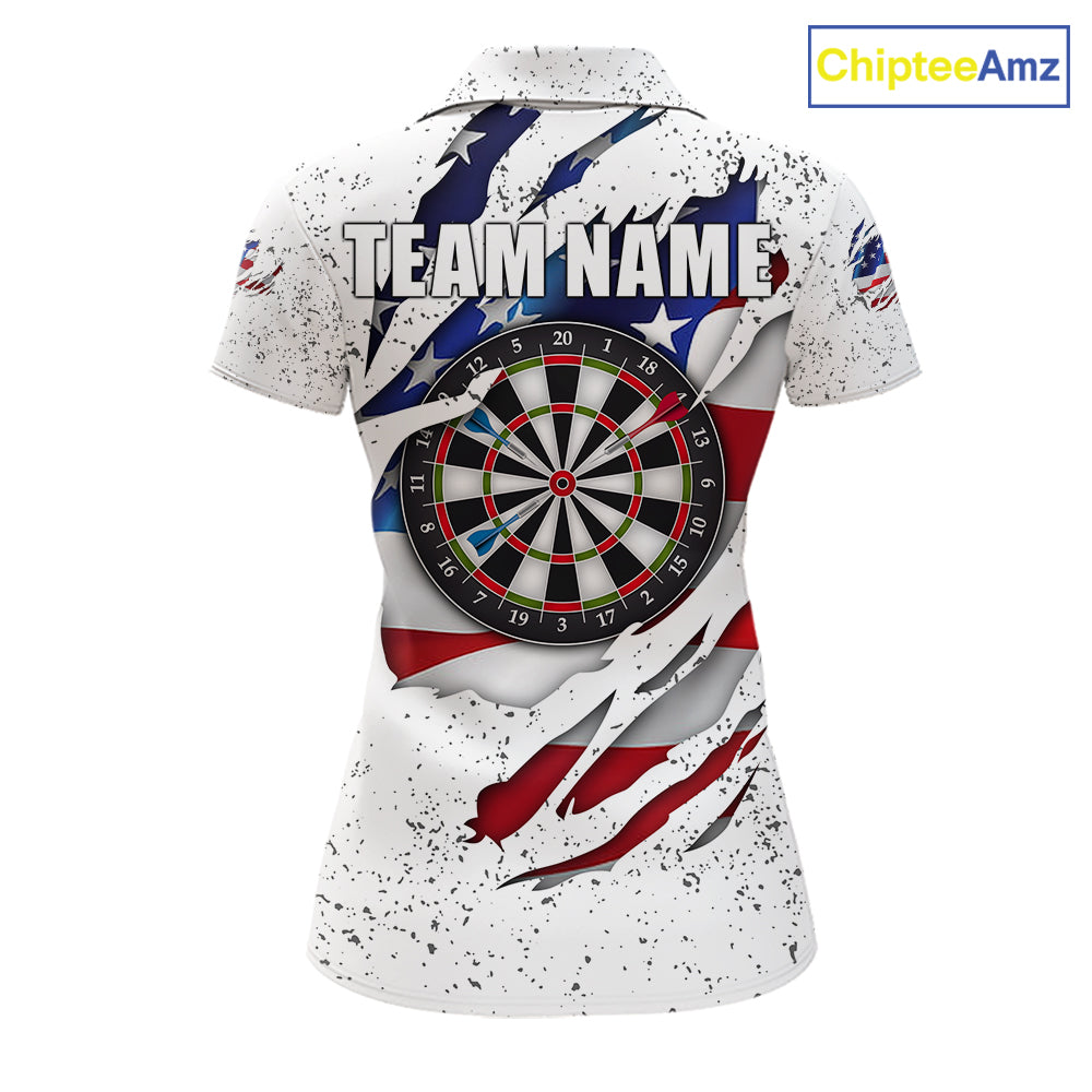White Grunge American Flag Darts Shirt For Women Custom Patriotic Darts Team Jersey Polo & 1/4 Zip TDM5958