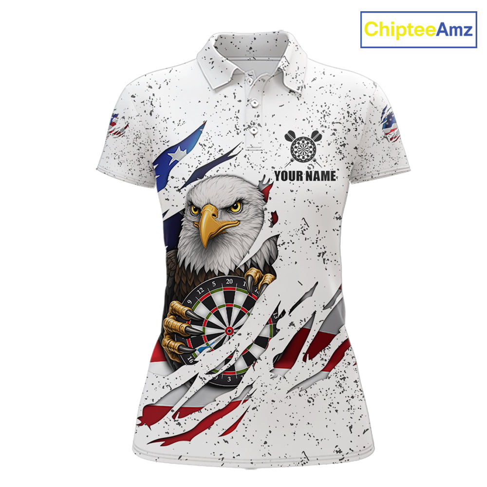 White Grunge American Flag Darts Shirt For Women Custom Patriotic Darts Team Jersey Polo & 1/4 Zip TDM5958