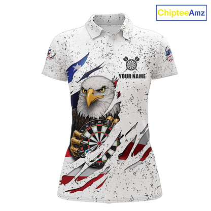 White Grunge American Flag Darts Shirt For Women Custom Patriotic Darts Team Jersey Polo & 1/4 Zip TDM5958