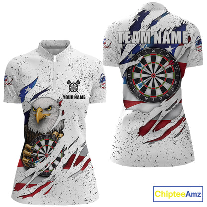 White Grunge American Flag Darts Shirt For Women Custom Patriotic Darts Team Jersey Polo & 1/4 Zip TDM5958