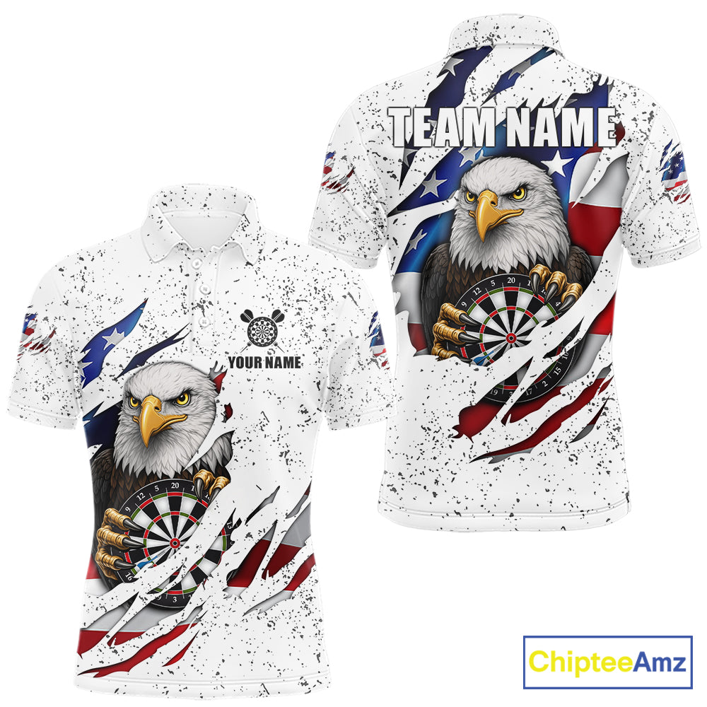 Custom Eagle Darts Jersey For Men, Grunge American Flag Patriotic Darts Team Shirt Polo & 1/4 Zip TDM5959
