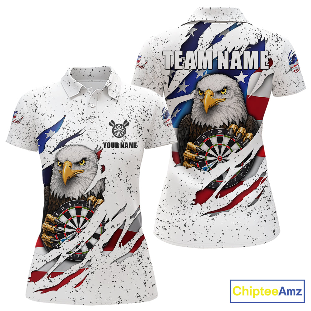 Custom Eagle Darts Jersey For Women, Grunge American Flag Patriotic Darts Team Shirt Polo & 1/4 Zip TDM5959