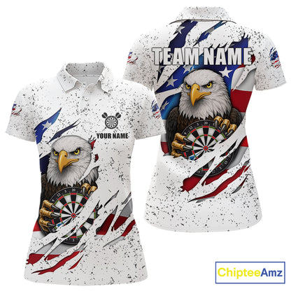 Custom Eagle Darts Jersey For Women, Grunge American Flag Patriotic Darts Team Shirt Polo & 1/4 Zip TDM5959
