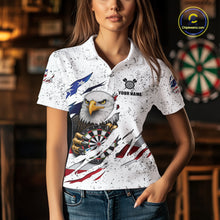 Load image into Gallery viewer, Custom Eagle Darts Jersey For Women, Grunge American Flag Patriotic Darts Team Shirt Polo &amp; 1/4 Zip TDM5959