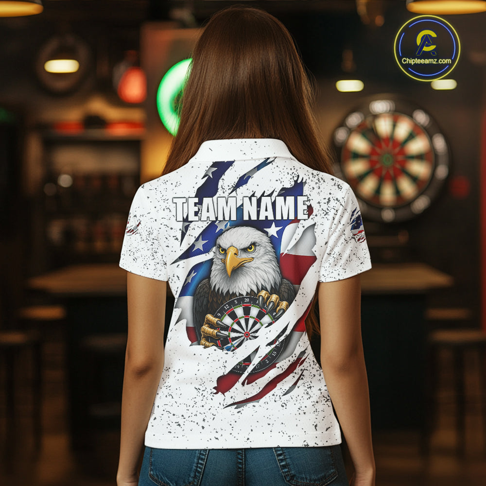 Custom Eagle Darts Jersey For Women, Grunge American Flag Patriotic Darts Team Shirt Polo & 1/4 Zip TDM5959