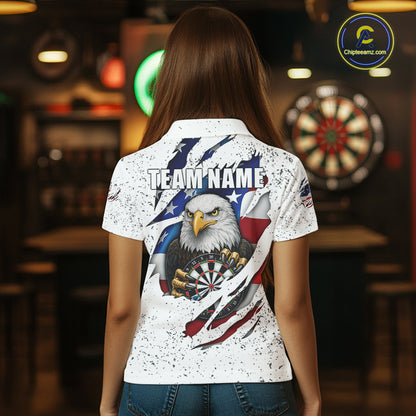 Custom Eagle Darts Jersey For Women, Grunge American Flag Patriotic Darts Team Shirt Polo & 1/4 Zip TDM5959