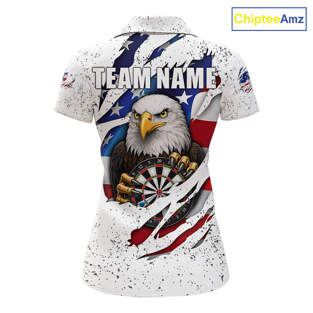 Custom Eagle Darts Jersey For Women, Grunge American Flag Patriotic Darts Team Shirt Polo & 1/4 Zip TDM5959