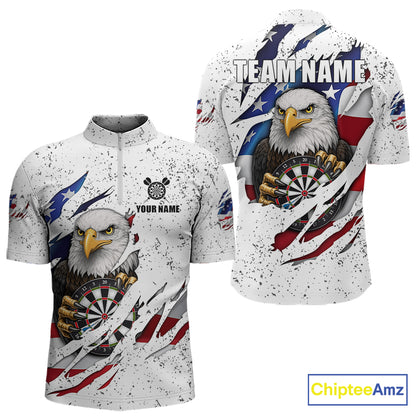 Custom Eagle Darts Jersey For Men, Grunge American Flag Patriotic Darts Team Shirt Polo & 1/4 Zip TDM5959