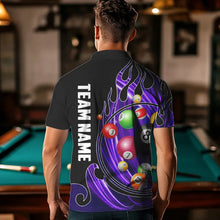 Load image into Gallery viewer, 3D Billiard Balls Fire Flame Custom Pool Shirts For Men, Billiard League Team Jerseys | Purple TDM3753