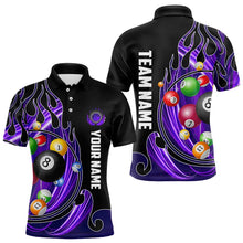 Load image into Gallery viewer, 3D Billiard Balls Fire Flame Custom Pool Shirts For Men, Billiard League Team Jerseys | Purple TDM3753