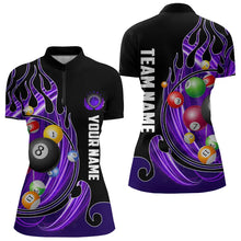 Load image into Gallery viewer, 3D Billiard Balls Fire Flame Custom Pool Shirts For Women, Billiard League Team Jerseys | Purple TDM3753