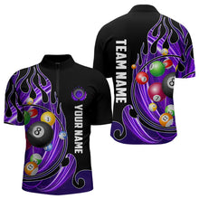 Load image into Gallery viewer, 3D Billiard Balls Fire Flame Custom Pool Shirts For Men, Billiard League Team Jerseys | Purple TDM3753